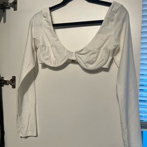 Cropped White Underwire Long Sleeve Top